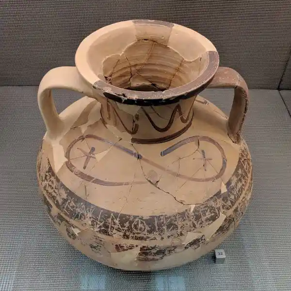 Archaic Attic amphora with painted decoration and inscribed graffiti of personal names and commentary
